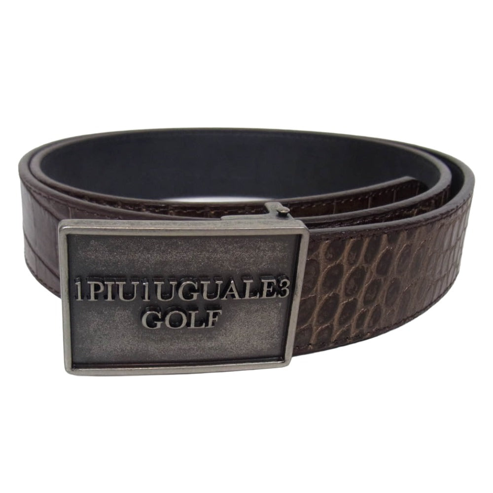 1piu1uguale3 ウノピュウノウグァーレトレ 113 GOLF BUCKLE BELT 型押し ロゴ刺繍 メタルバックル ベルト ダークブラウン系【中古】