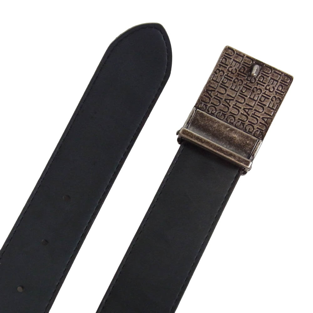 1piu1uguale3 ウノピュウノウグァーレトレ 113 GOLF BUCKLE BELT 型押し ロゴ刺繍 メタルバックル ベルト ダークブラウン系【中古】