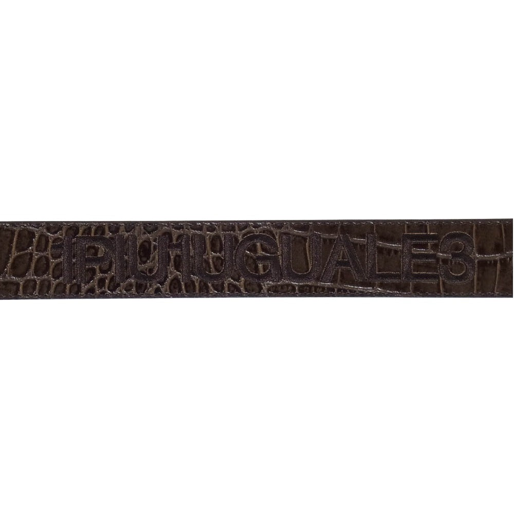 1piu1uguale3 ウノピュウノウグァーレトレ 113 GOLF BUCKLE BELT 型押し ロゴ刺繍 メタルバックル ベルト ダークブラウン系【中古】