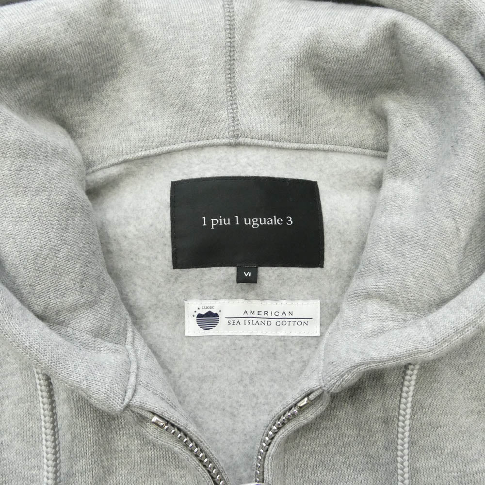 1piu1uguale3 ウノピュウノウグァーレトレ MRB659 COT396 SIC ZIP HOODED 折り鶴刺繍 サイドリブニット ジップアップ フルジップ パーカー フーディー グレー系 6【中古】