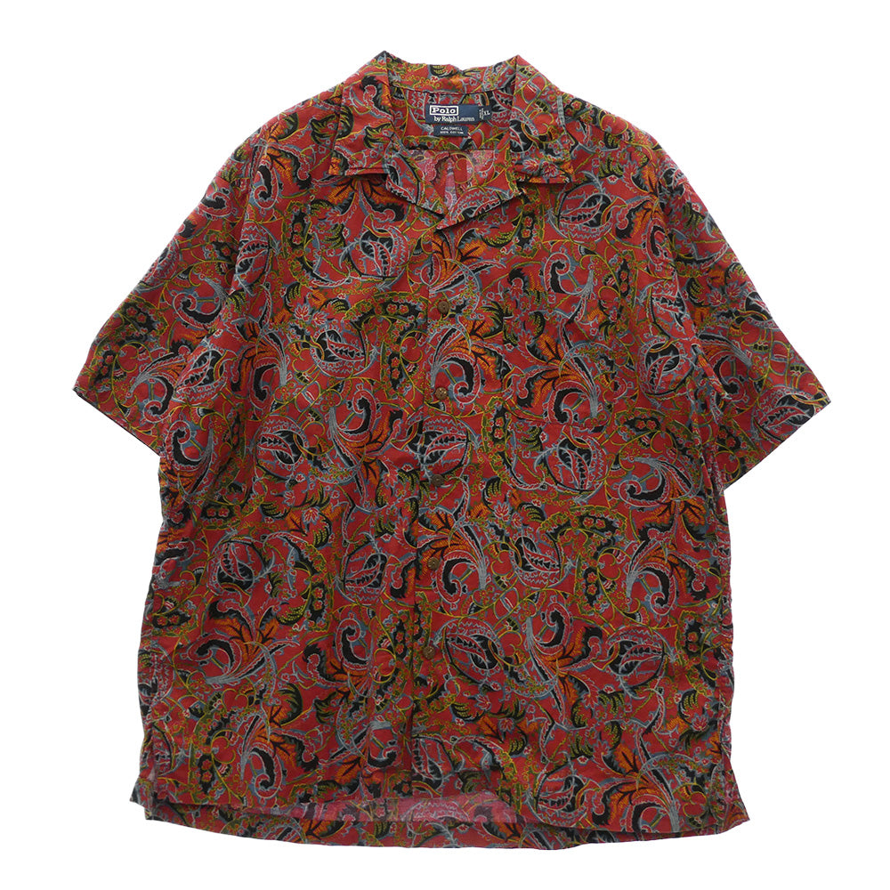 POLO RALPH LAUREN ポロ・ラルフローレン 90s CALDWELL ペイズリー柄 オープンカラー シャツ エンジ系 XL【中古】