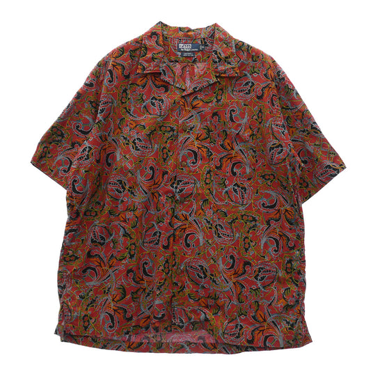 POLO RALPH LAUREN ポロ・ラルフローレン 90s CALDWELL ペイズリー柄 オープンカラー シャツ エンジ系 XL【中古】