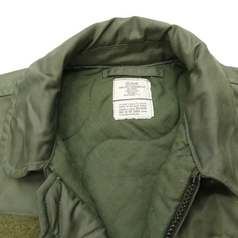 ヴィンテージ SP0100-03-D-4128 00s 03年製 US ARMY 米軍実物 CWU-45/P フライト ジャケット VALLEY APPAREL社 モスグリーン系 M【中古】