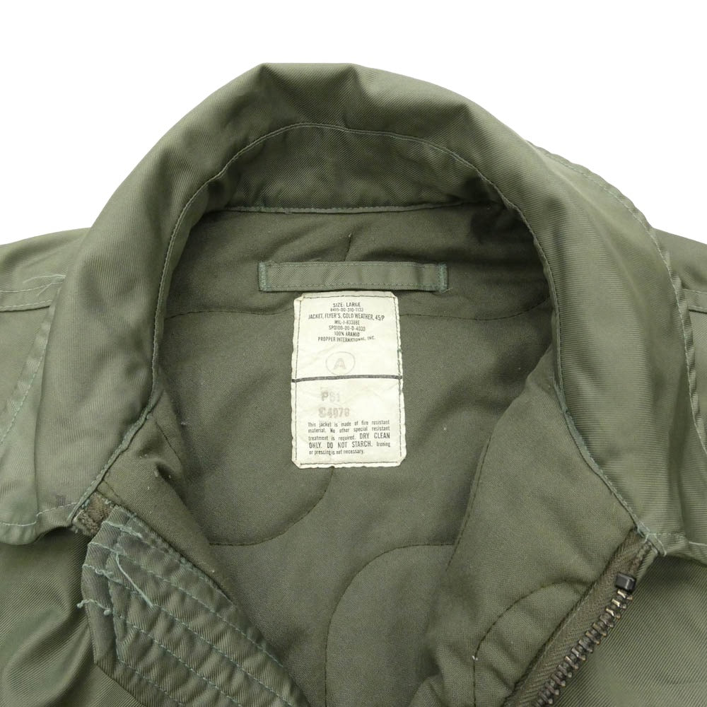 ヴィンテージ SP0100-00-D-4030 00s 00年製 US ARMY 米軍実物 CWU-45/P フライト ジャケット PROPPER社 モスグリーン系 L【中古】