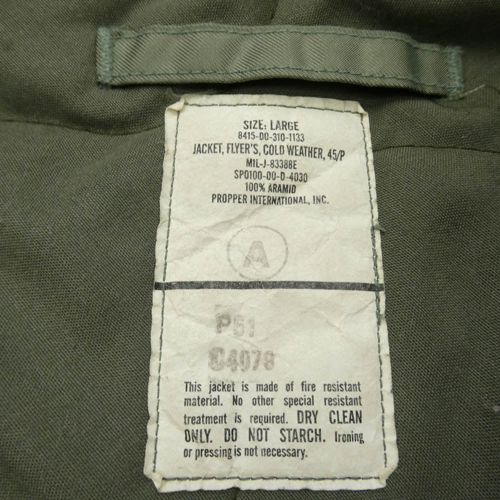 ヴィンテージ SP0100-00-D-4030 00s 00年製 US ARMY 米軍実物 CWU-45/P フライト ジャケット PROPPER社 モスグリーン系 L【中古】