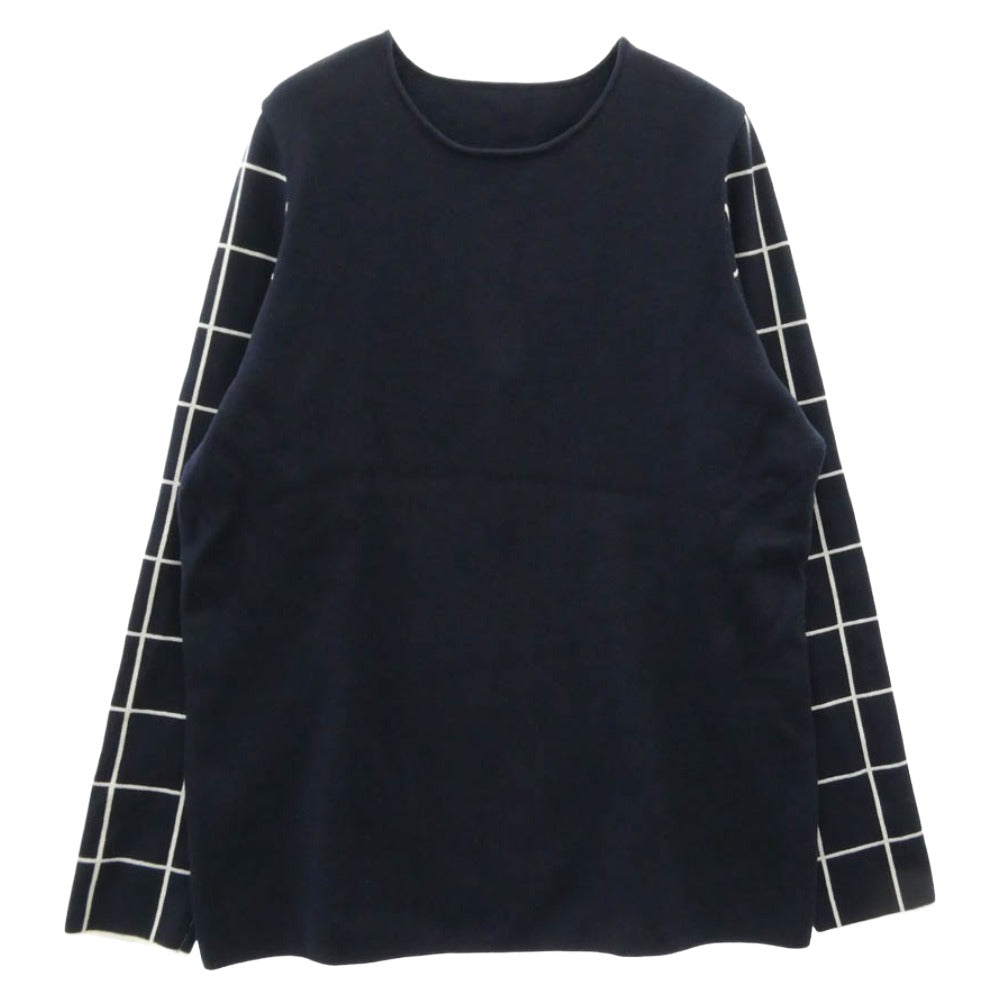 uniform experiment ユニフォームエクスペリメント 15SS 袖 柄切替 クルーネック 長袖 ニット ネイビー系 2【中古】