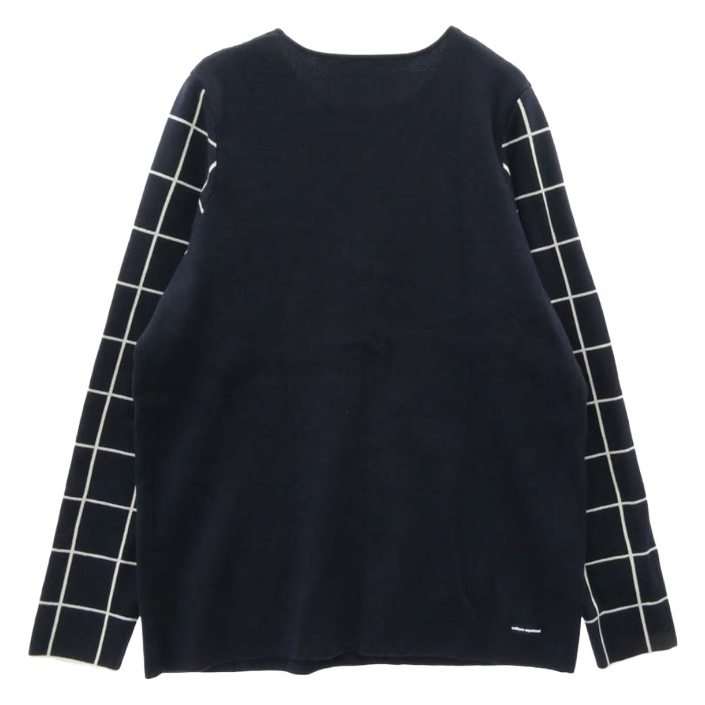 uniform experiment ユニフォームエクスペリメント 15SS 袖 柄切替 クルーネック 長袖 ニット ネイビー系 2【中古】