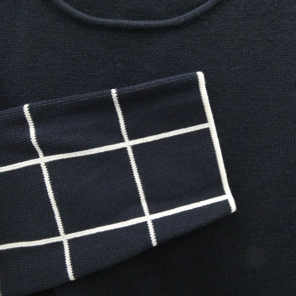 uniform experiment ユニフォームエクスペリメント 15SS 袖 柄切替 クルーネック 長袖 ニット ネイビー系 2【中古】