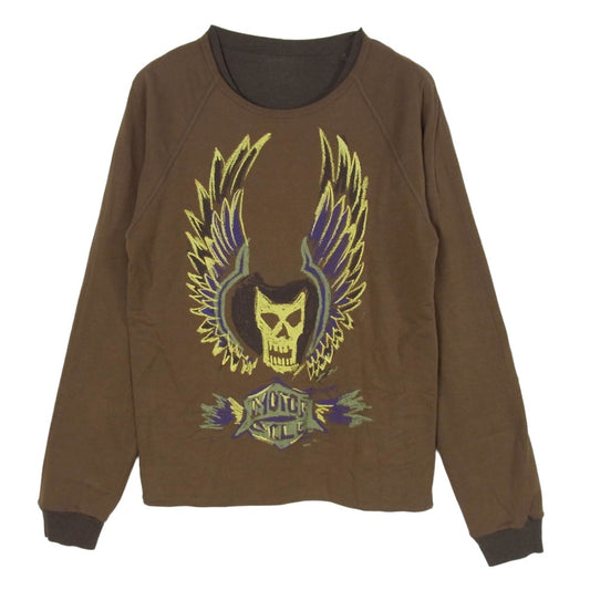 DRIES VAN NOTEN ドリスヴァンノッテン 3351-7015 ライカ期 スカル プリント レイヤード リバーシブル スウェット トレーナー カーキ系 S【中古】
