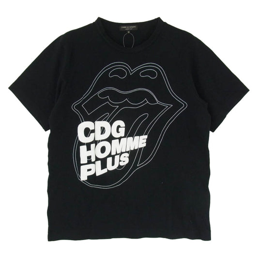 COMME des GARCONS HOMME PLUS コムデギャルソンオムプリュス 05AW PP-T037 x The Rolling Stones ローリング・ストーンズ リップ&タン 発泡プリント 鹿の子 半袖 Tシャツ ブラック系 M【中古】