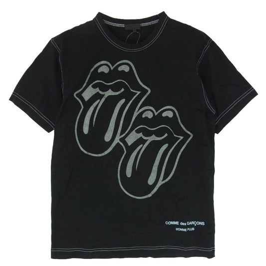 COMME des GARCONS HOMME PLUS コムデギャルソンオムプリュス 05AW PP-T041 x The Rolling Stones ローリング・ストーンズ リップ&タン ラメプリント 半袖 Tシャツ ブラック系 M【中古】