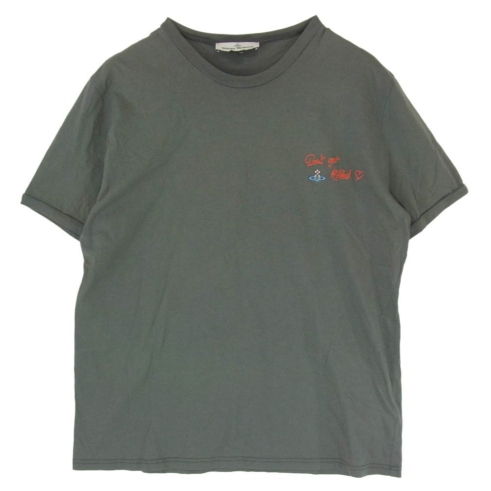 Vivienne Westwood ヴィヴィアンウエストウッド S25GC0398 S22634 Don't get killed オーブ ロゴ 刺繍 半袖 クルーネック Tシャツ カットソー グレー系 XS【中古】