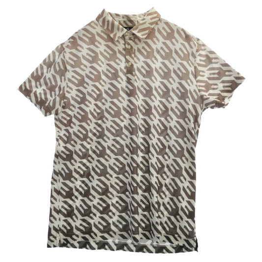 1piu1uguale3 ウノピュウノウグァーレトレ GRT119 PRY089 HOUNDTOOTH S/S POLO ハウンドトゥース 半袖 ポロシャツ ホワイト系 ブラウン系 L Ⅴ【中古】