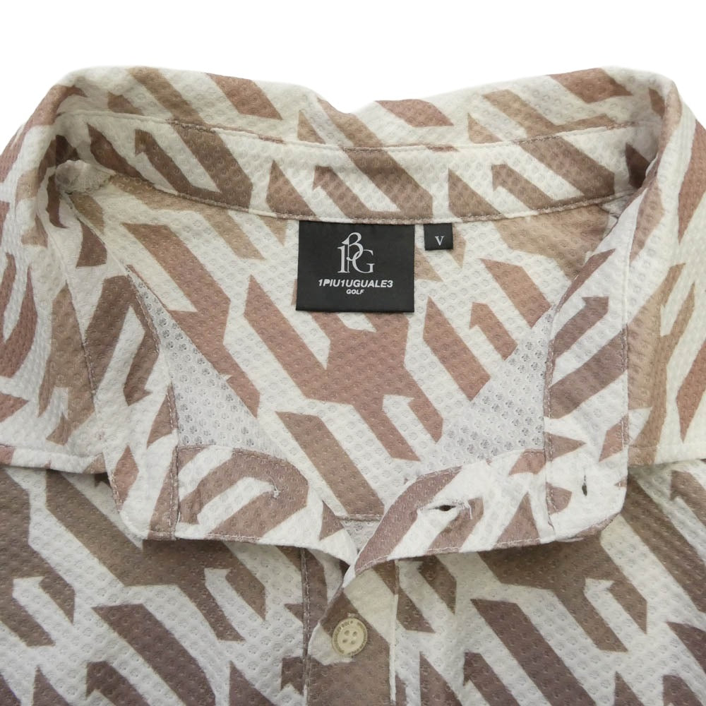 1piu1uguale3 ウノピュウノウグァーレトレ GRT119 PRY089 HOUNDTOOTH S/S POLO ハウンドトゥース 半袖 ポロシャツ ホワイト系 ブラウン系 5【中古】