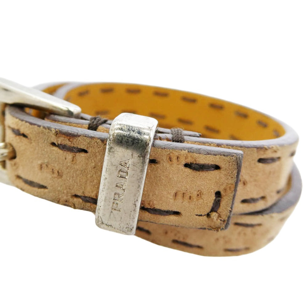PRADA プラダ レザー ベルト ブレスレット M ライトブラウン系 M【中古】