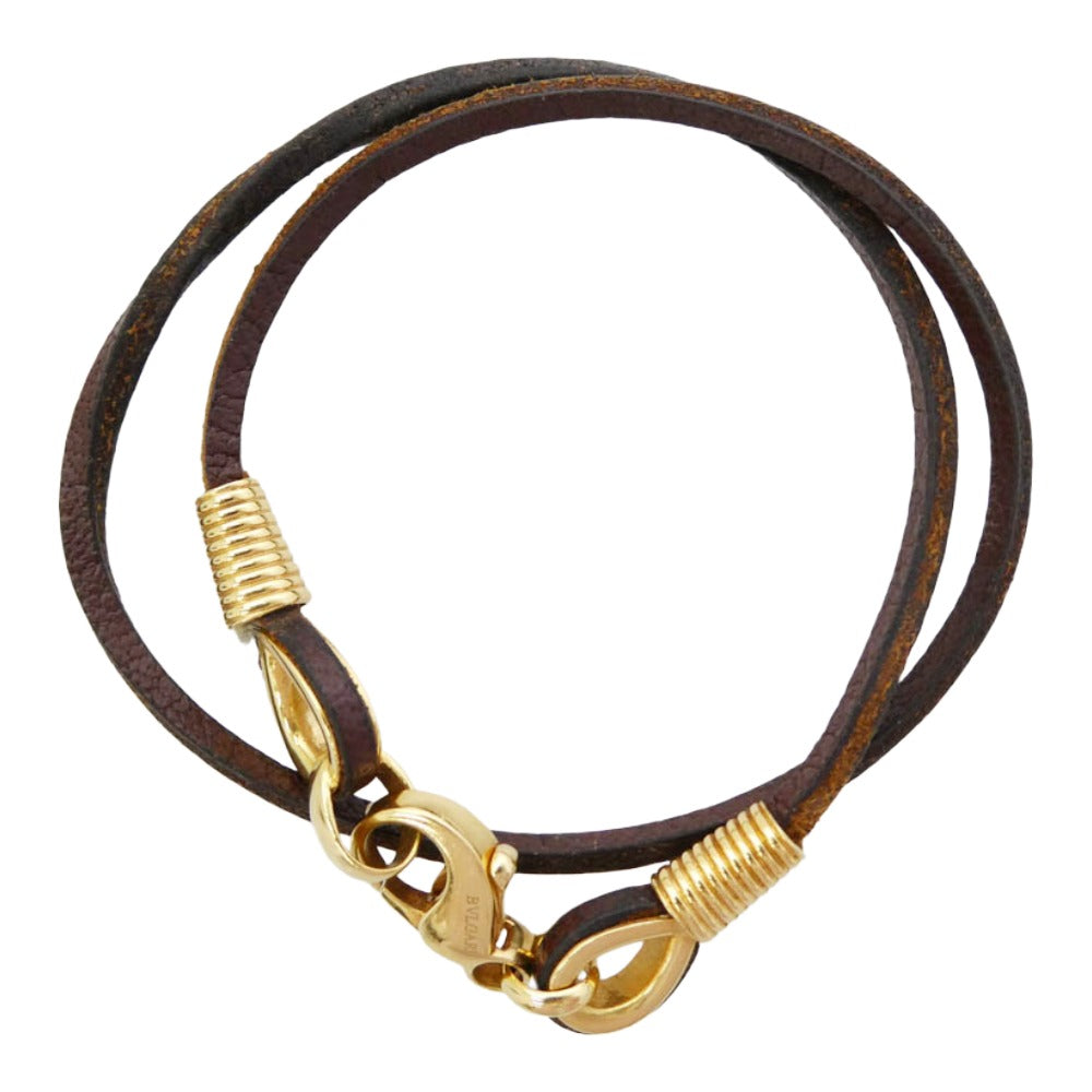 BVLGARI ブルガリ 2連 レザー ブレスレット ゴールド系 ブラウン系【中古】