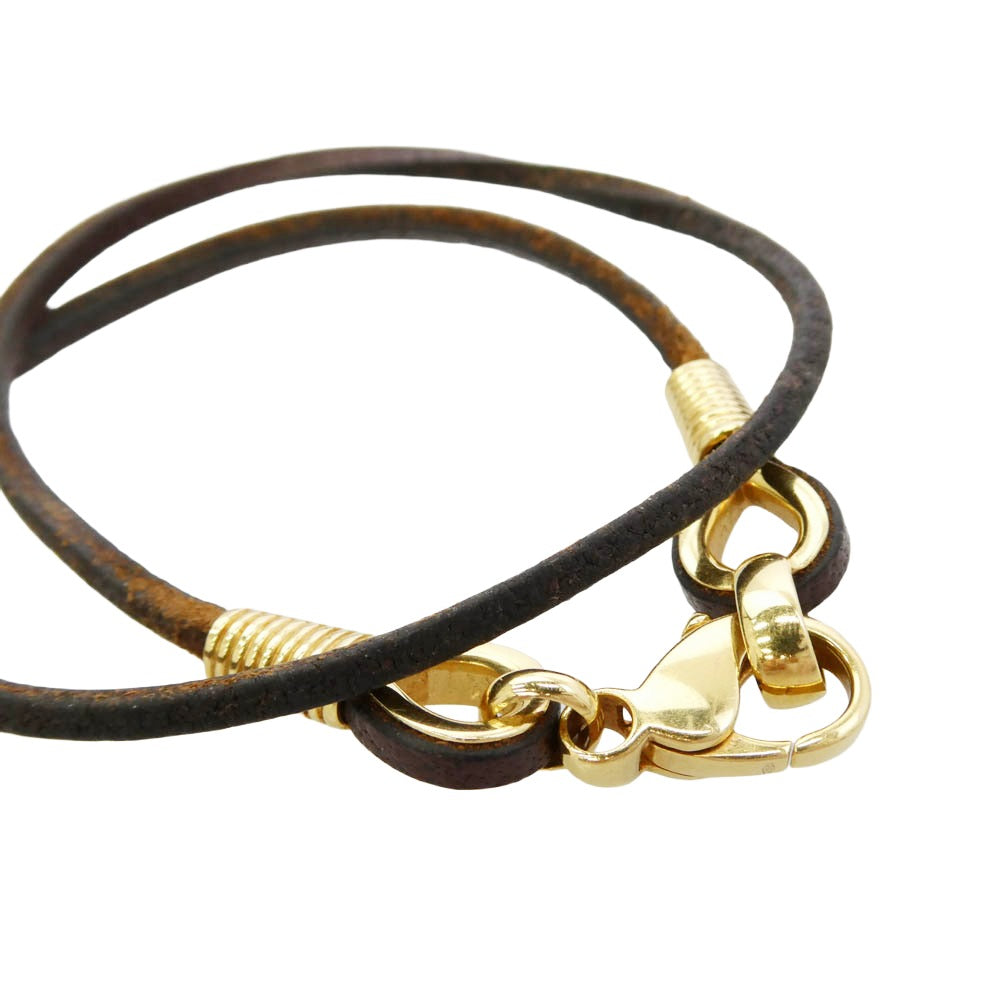 BVLGARI ブルガリ 2連 レザー ブレスレット ゴールド系 ブラウン系【中古】
