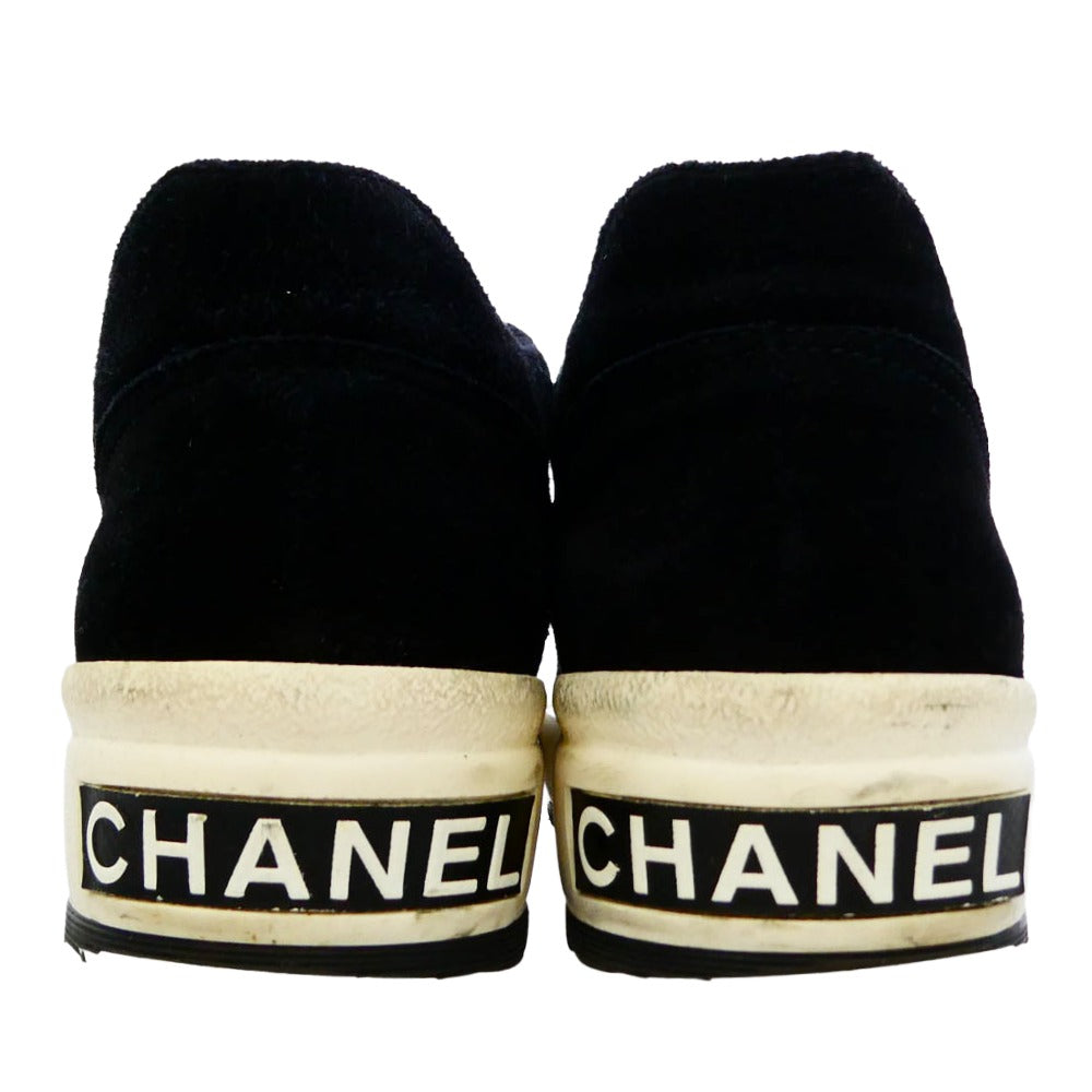CHANEL シャネル ココマーク レースアップ スエード スニーカー ブラック系 39【中古】