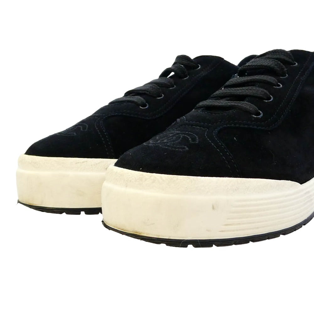CHANEL シャネル ココマーク レースアップ スエード スニーカー ブラック系 39【中古】
