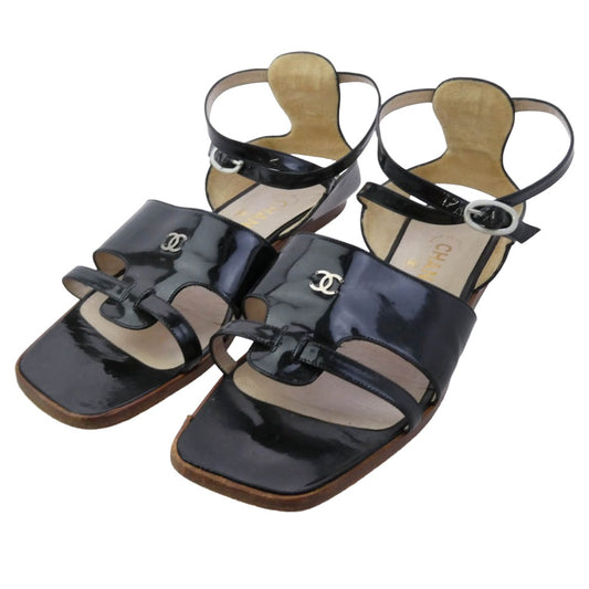 CHANEL シャネル ココマーク ストラップ フラット サンダル ブラック系 39【中古】