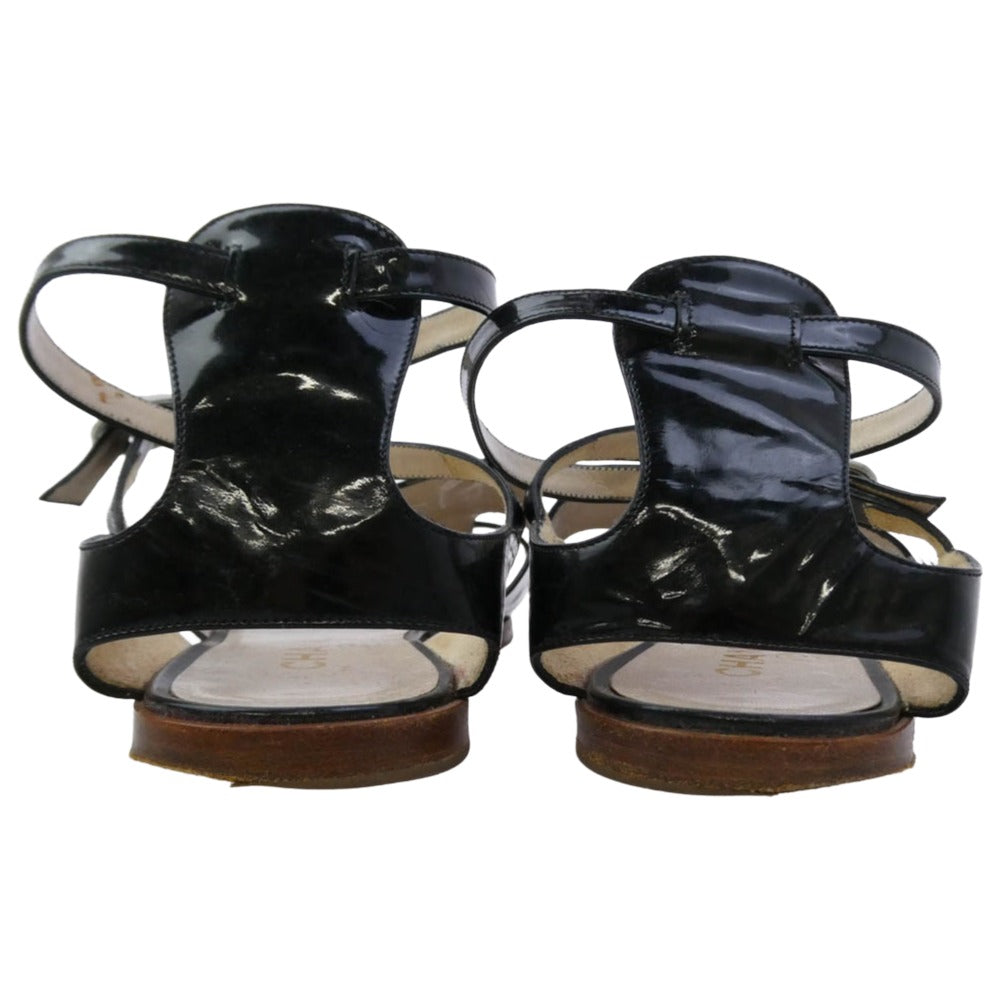 CHANEL シャネル ココマーク ストラップ フラット サンダル ブラック系 39【中古】