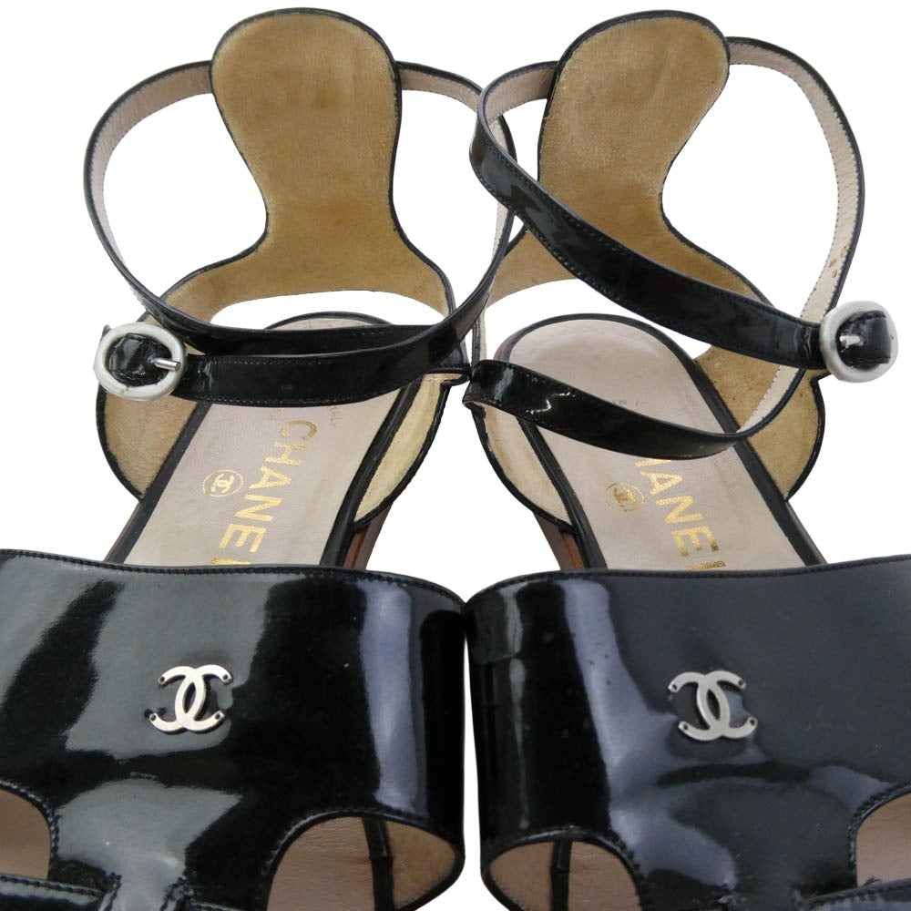 CHANEL シャネル ココマーク ストラップ フラット サンダル ブラック系 39【中古】