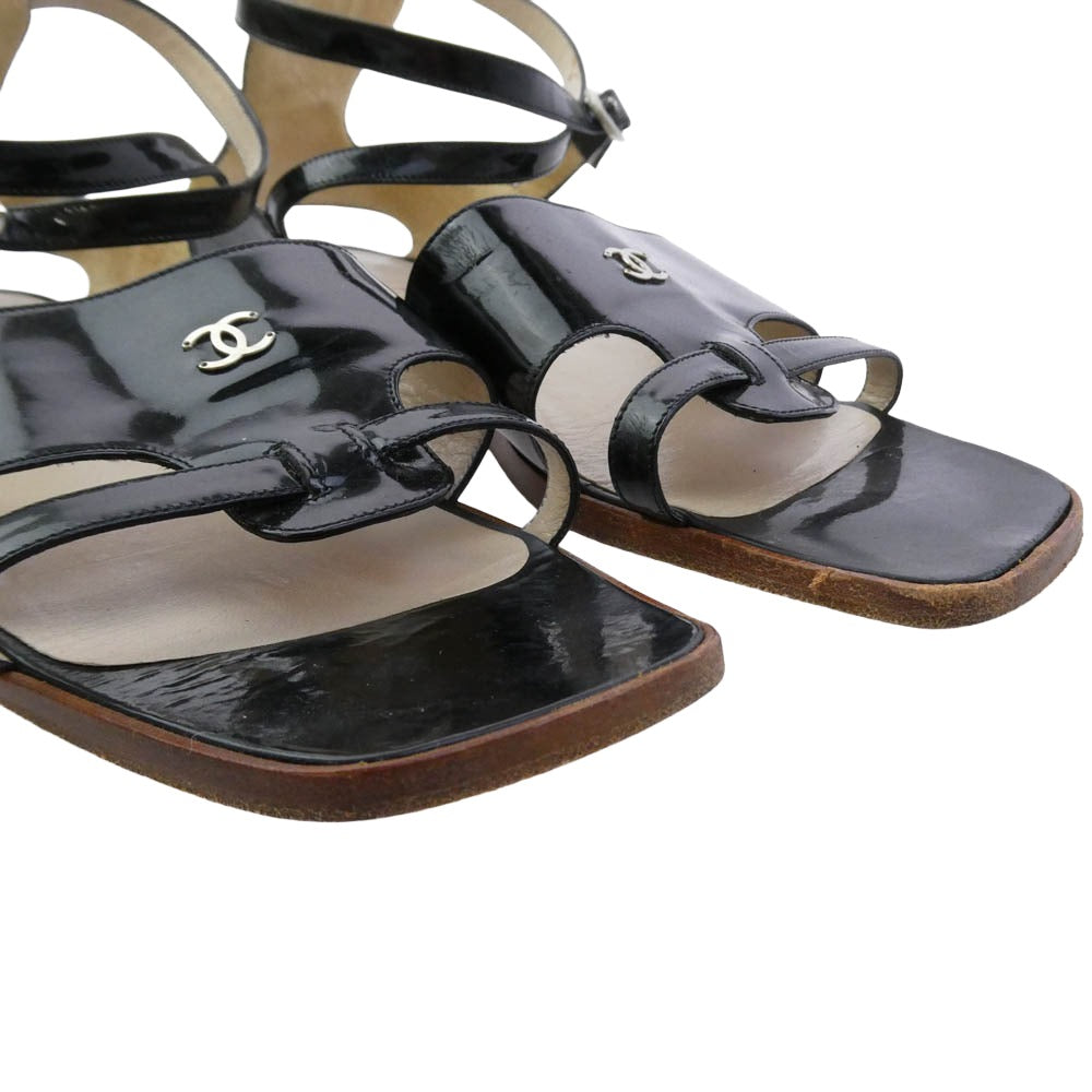 CHANEL シャネル ココマーク ストラップ フラット サンダル ブラック系 39【中古】