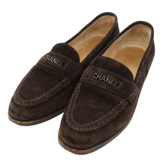 CHANEL シャネル ロゴ スエード ローファー ダークブラウン系 38.5【中古】