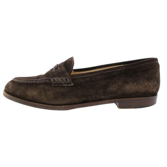 CHANEL シャネル ロゴ スエード ローファー ダークブラウン系 38.5【中古】