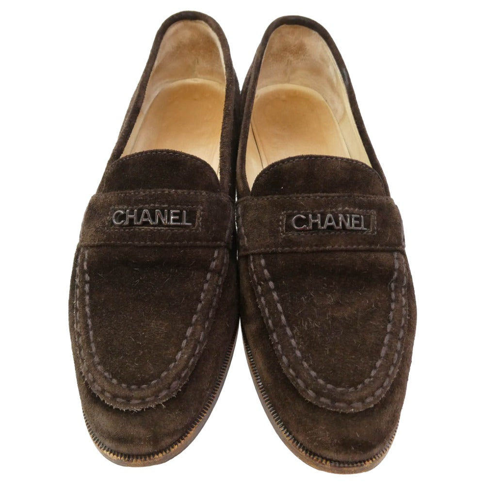 CHANEL シャネル ロゴ スエード ローファー ダークブラウン系 38.5【中古】