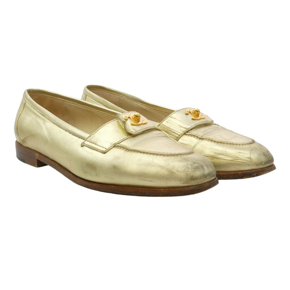 CHANEL シャネル ココマーク ゴールド パンプス ゴールド系 38.5【中古】