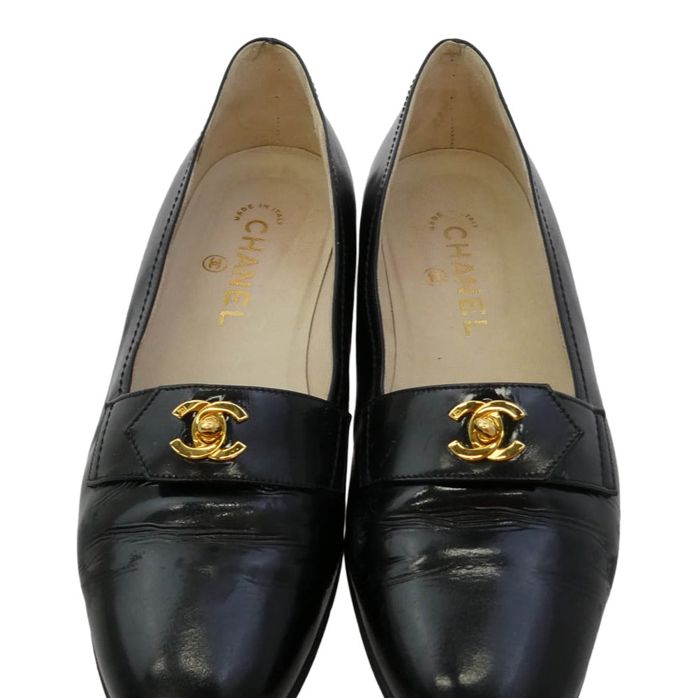 CHANEL シャネル ココマーク レザー パンプス ローファー ブラック系 39【中古】