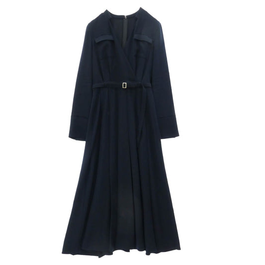 アニュアンス 1525130029-0 ダブルサテンノーカラータックワンピース ネイビー系 M【中古】