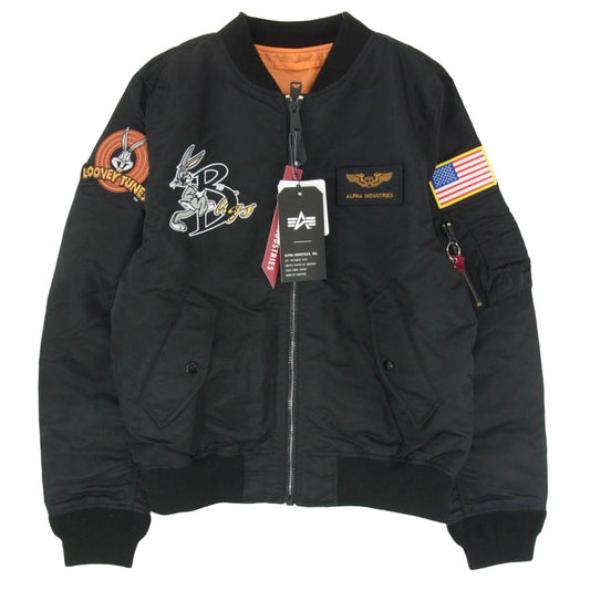 ALPHA アルファ TA0420-001 × LOONEY TUNES MA-1 フライト ジャケット ブラック系 L【新古品】【未使用】【中古】