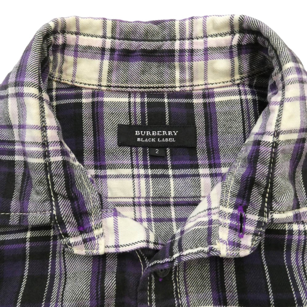 BURBERRY BLACK LABEL バーバリーブラックレーベル BMW21-108-36 チェック 長袖 シャツ パープル系 2【中古】