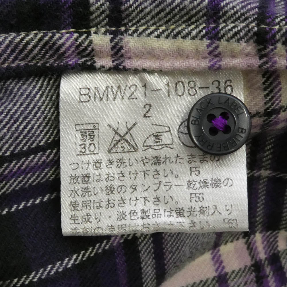 BURBERRY BLACK LABEL バーバリーブラックレーベル BMW21-108-36 チェック 長袖 シャツ パープル系 2【中古】