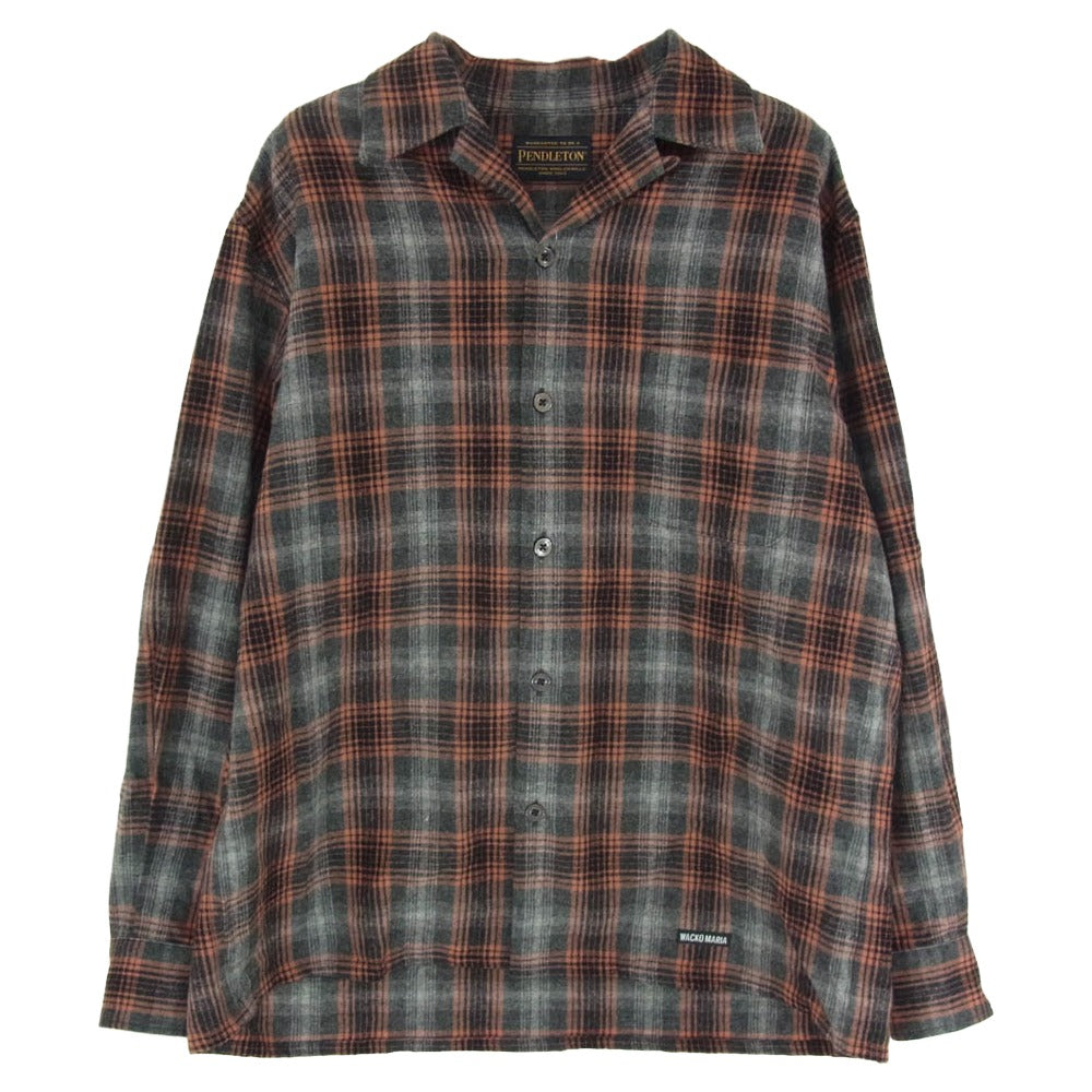 WACKO MARIA ワコマリア PENDLETON ペンドルトン 25AW 25FW-WMS-PE02 × PENDLETON ペンドルトン WOOL OMBRE CHECK OPEN COLLAR SHIRT TYPE-2 GRAY-ORANGE ウール オンブレ チェック オープン カラーシャツ オレンジ系 S【中古】