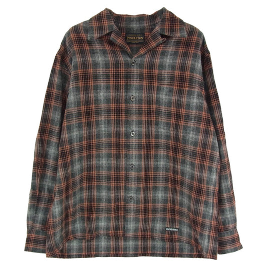 WACKO MARIA ワコマリア PENDLETON ペンドルトン 25AW 25FW-WMS-PE02 × PENDLETON ペンドルトン WOOL OMBRE CHECK OPEN COLLAR SHIRT TYPE-2 GRAY-ORANGE ウール オンブレ チェック オープン カラーシャツ オレンジ系 S【中古】