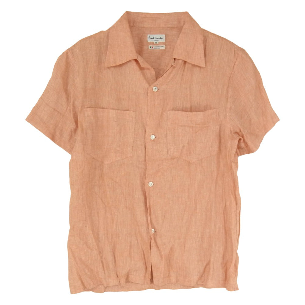 Paul Smith ポール・スミス リネン オープンカラー 開襟 半袖 シャツ オレンジ系 M【中古】