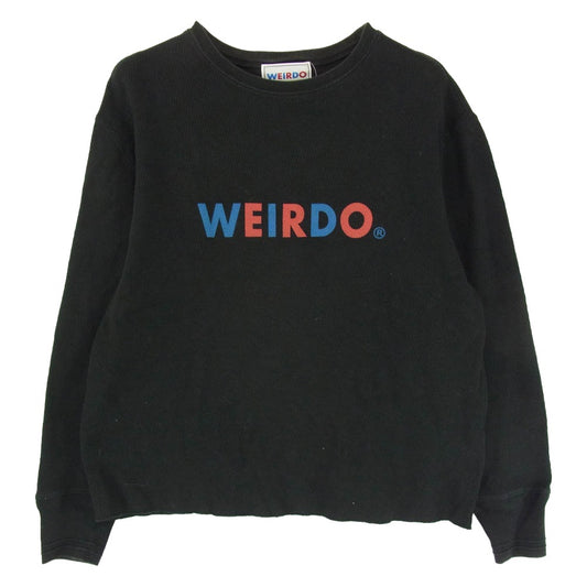 WEIRDO ウィアード ロゴ プリント クルーネック 丸首 長袖 ロングスリーブ Tシャツ ブラック系 M【中古】