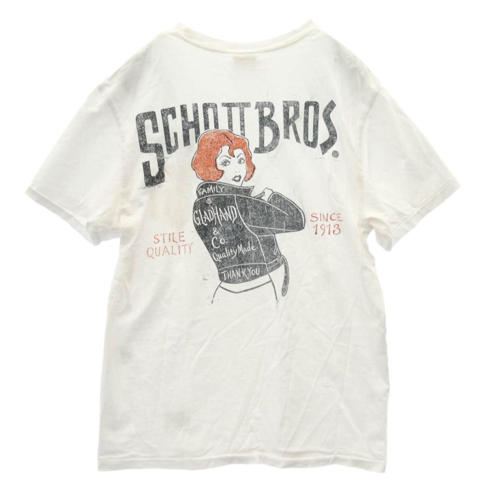 schott ショット × GLADHAND&co グラッドハンド ロゴ刺繍 バックプリント 半袖 Tシャツ ホワイト系 M【中古】
