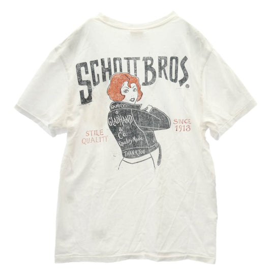 schott ショット × GLADHAND&co グラッドハンド ロゴ刺繍 バックプリント 半袖 Tシャツ ホワイト系 M【中古】