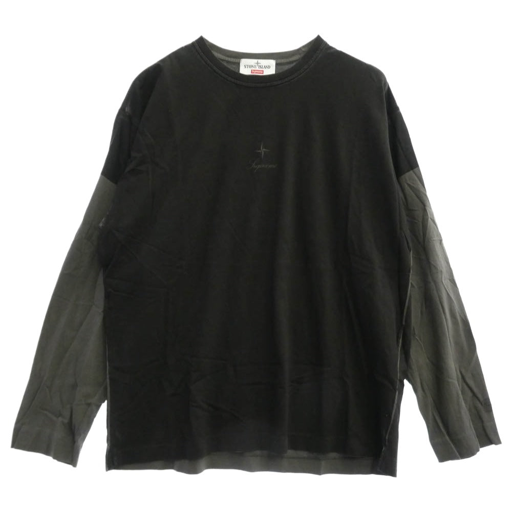 Supreme シュプリーム × STONE ISLAND ストーンアイランド 23AW L/S Top ロングスリーブ Tシャツ 長袖 ブラック系 カーキ系 L【中古】