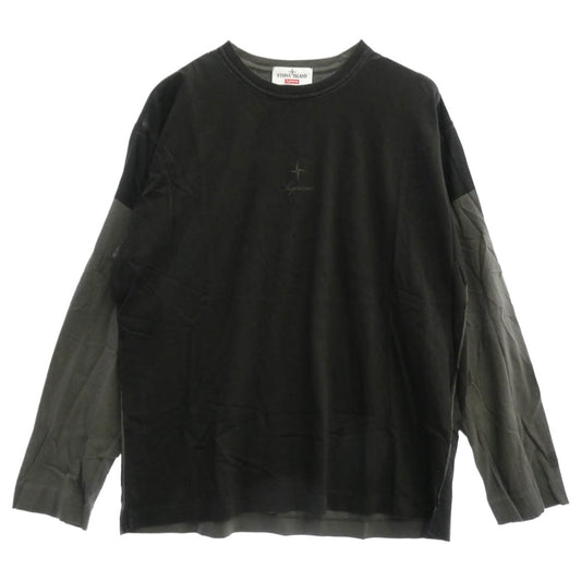 Supreme シュプリーム × STONE ISLAND ストーンアイランド 23AW L/S Top ロングスリーブ Tシャツ 長袖 ブラック系 カーキ系 L【中古】