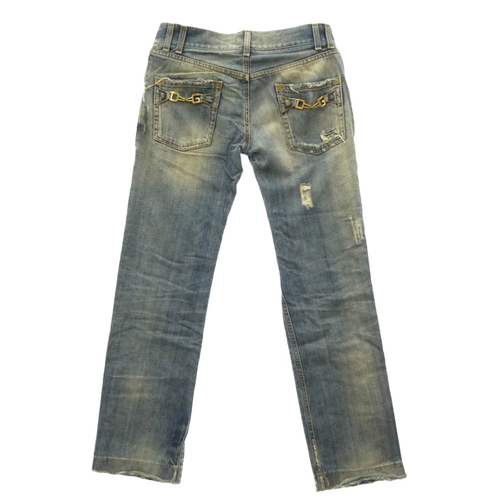 DOLCE&GABBANA ドルチェアンドガッバーナ ダメージ加工 DGメタルビット デニム パンツ ブルー系 46【中古】