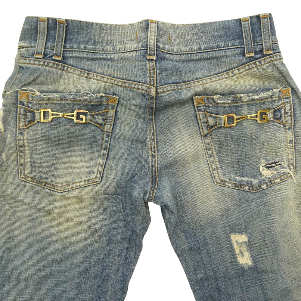 DOLCE&GABBANA ドルチェアンドガッバーナ ダメージ加工 DGメタルビット デニム パンツ ブルー系 46【中古】