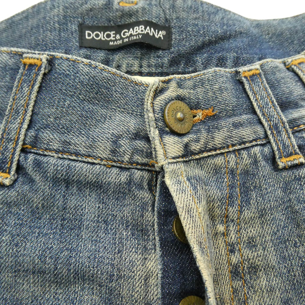 DOLCE&GABBANA ドルチェアンドガッバーナ ダメージ加工 DGメタルビット デニム パンツ ブルー系 46【中古】