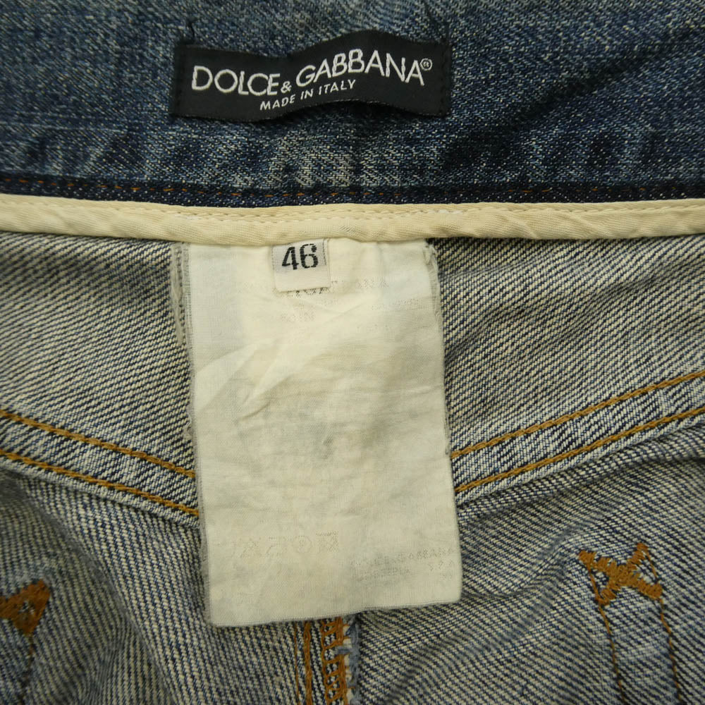 DOLCE&GABBANA ドルチェアンドガッバーナ ダメージ加工 DGメタルビット デニム パンツ ブルー系 46【中古】