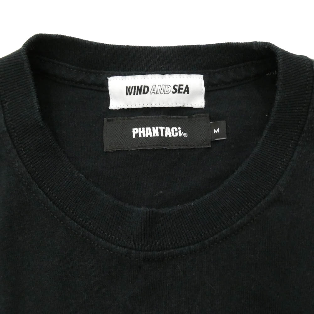 WIND AND SEA ウィンダンシー × PHANTACi PHANTA AND SEA ロゴ プリント コットン 半袖 Tシャツ ブラック系 M【中古】