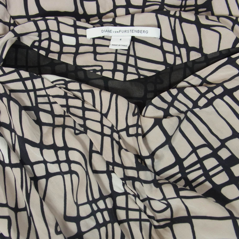 DIANE VON FURSTENBERG ダイアンフォンファステンバーグ 総柄 ノースリーブ ワンピース ベージュ系 4【中古】